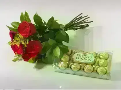 Buquê Rosas e Chocolate - 01 Unidade