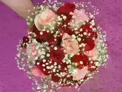 Buquê Noiva Rosas Vermelhas e Rosa - 36 Rosas