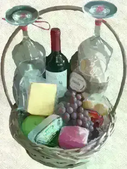 Cesta de Queijos, Vinho e Frutas
