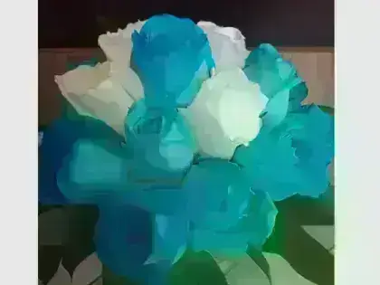 Buquê Noiva Rosas Azuis e Brancas - 15 Rosas