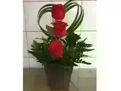 Ikebana de Rosas no Cachepot - 3 Rosas