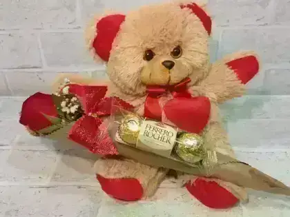 Rosa Unitaria Choco Rosa - + Urso de Pelucia Pequeno